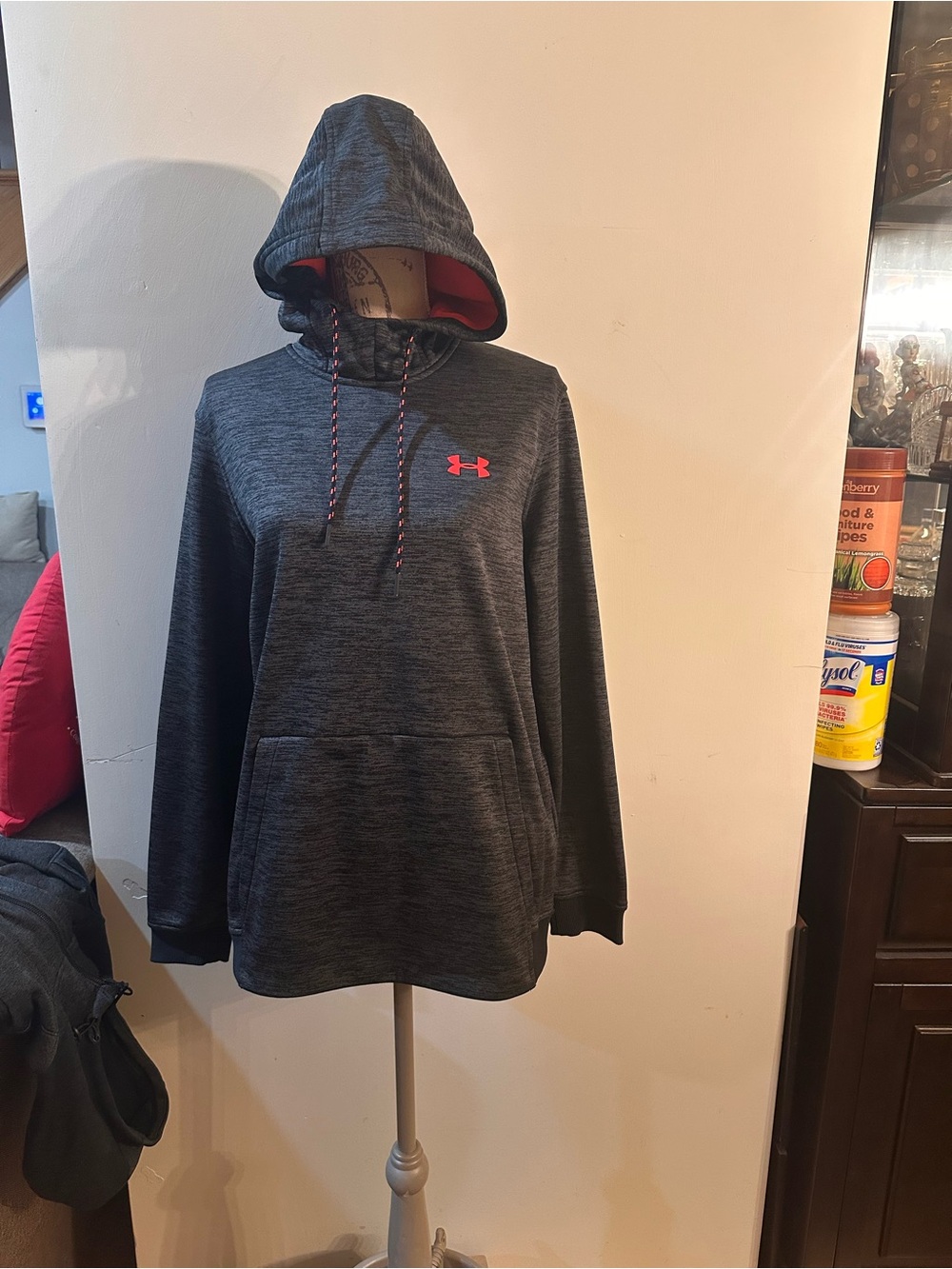 Under Armour Heather Charcoal Hoodie with Pink Logo